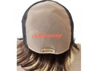 通気性が抜群人毛ミックス半手植えウィッグ