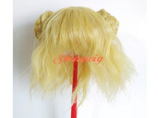 二つ三つ編みお団子付きウェーブドールウィッグ